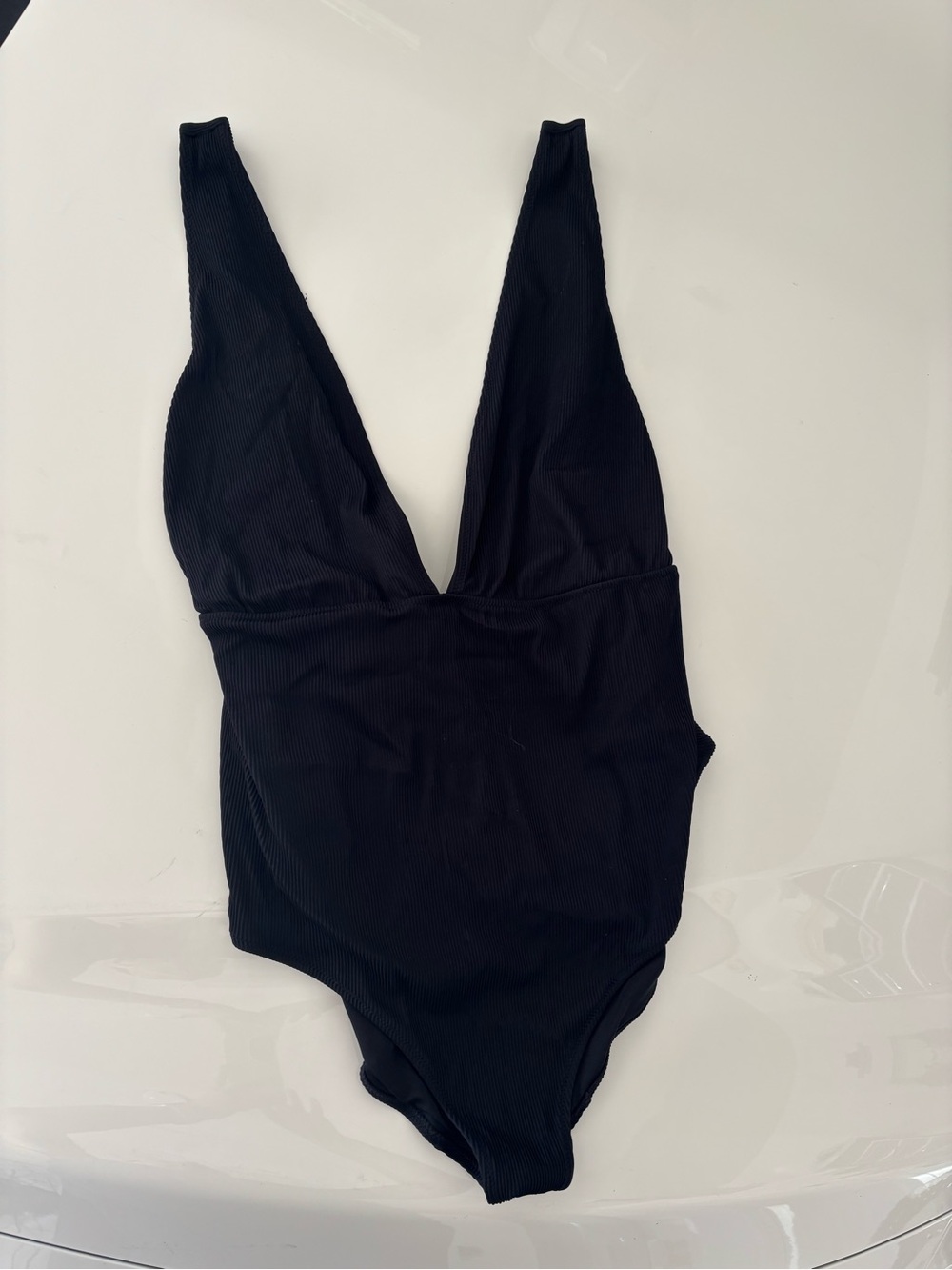 aerie Black Ribbed Deep V One-Piece